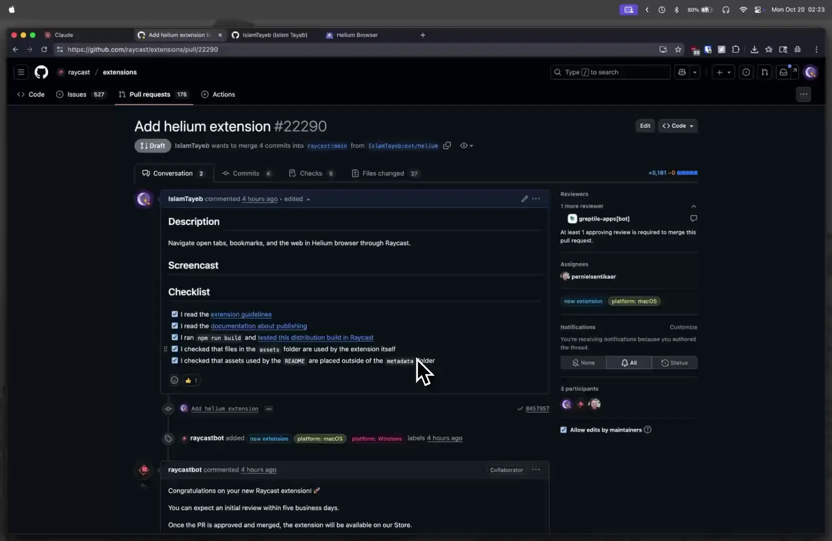 Helium Browser Raycast Extension